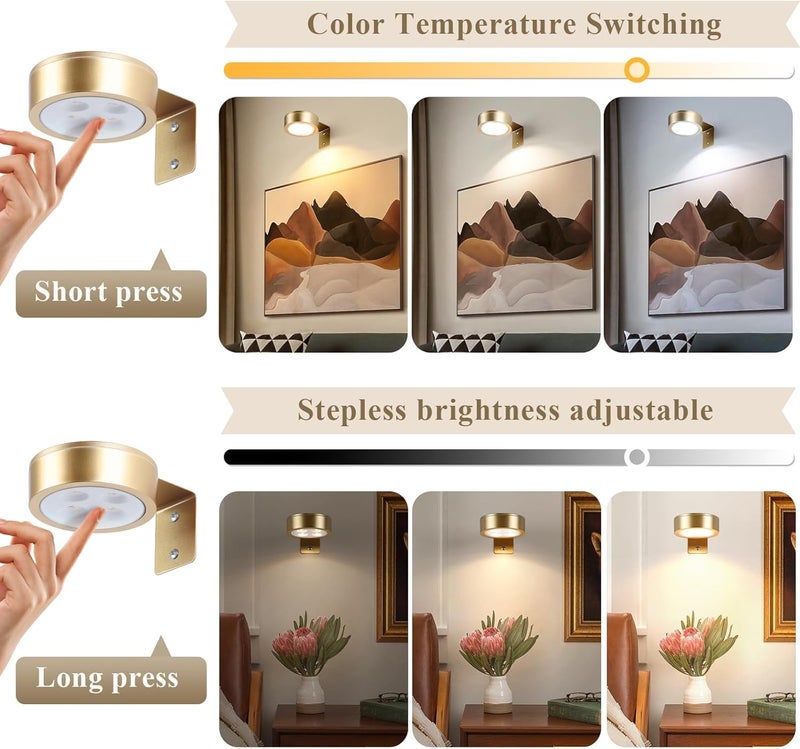 KELUOLY 4-Pack Picture Light Battery Operated Painting Lights for Wall, Magnetic LED Display Art Light with Remote, Dimmable and Timer Portrait Light for Art Frame Artworking, Wall Decor Puck Light - Image 5